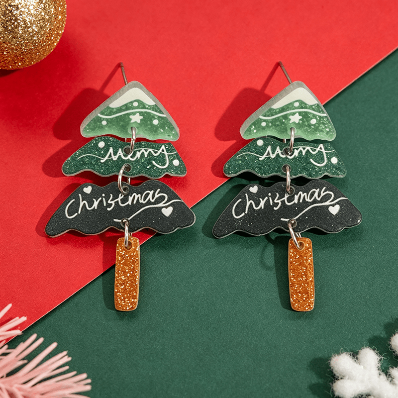 Multi-Layer Green Christmas Tree Earrings, Festive Gift